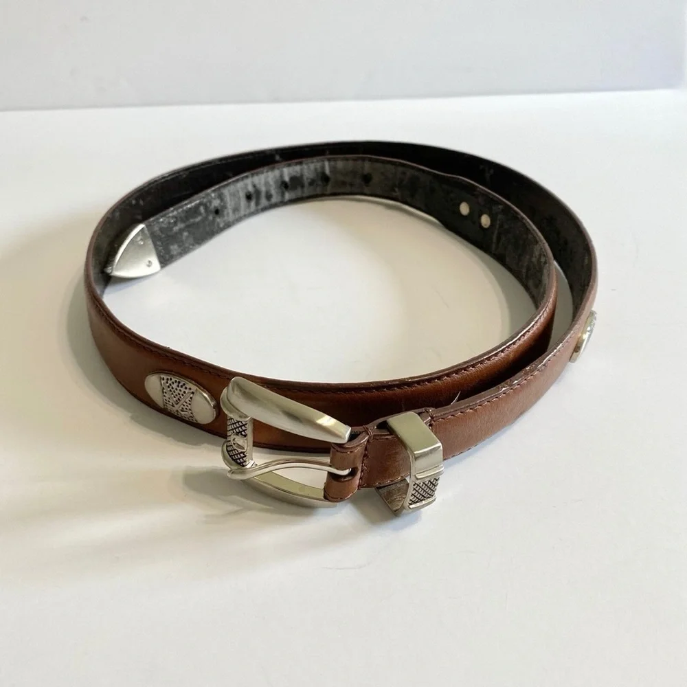 Izod Man Brown Leather 80s-Themed Golf Club Silver Hardware Belt. Size 40.